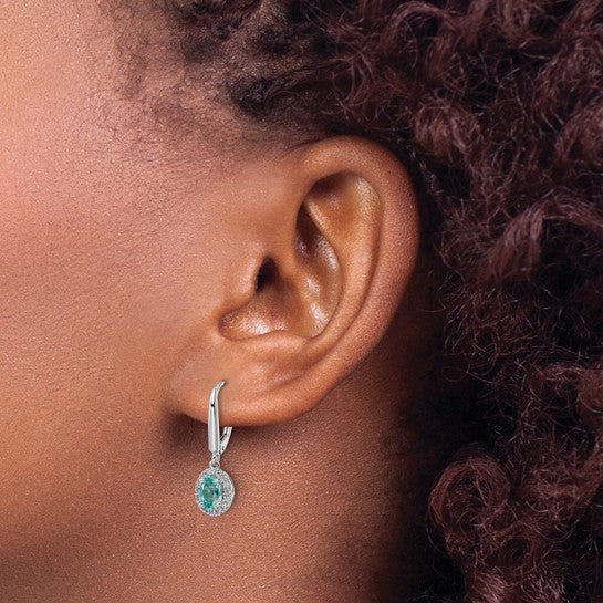 14K White Gold Lab Grown Diamond and Cr Paraiba Halo Leverback Earrings