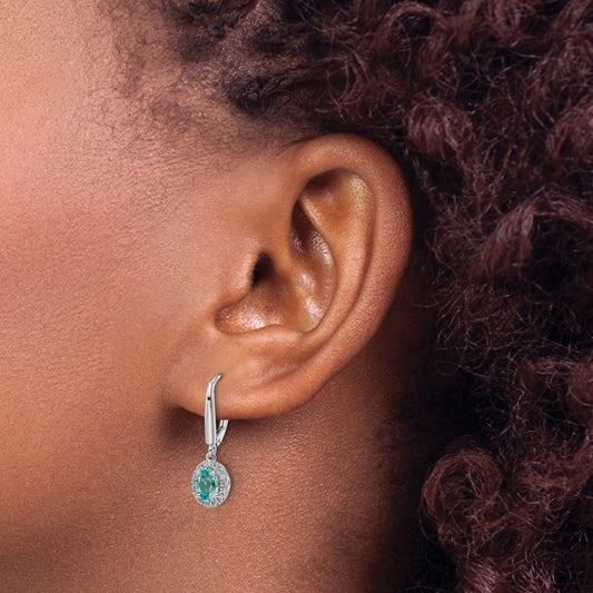 14K White Gold Lab Grown Diamond and Cr Paraiba Halo Leverback Earrings