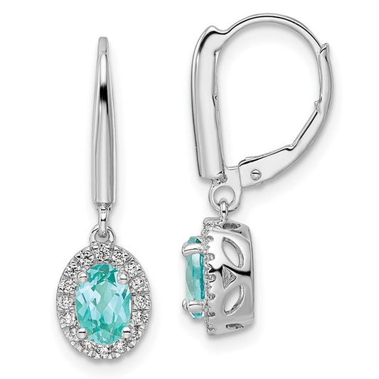 14K White Gold Lab Grown Diamond and Cr Paraiba Halo Leverback Earrings