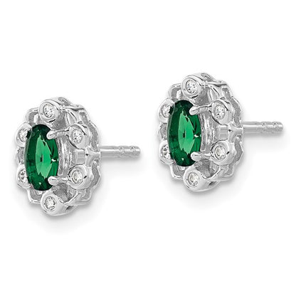 14K White Gold Lab Grown Diamond and Created Emerald Earrings