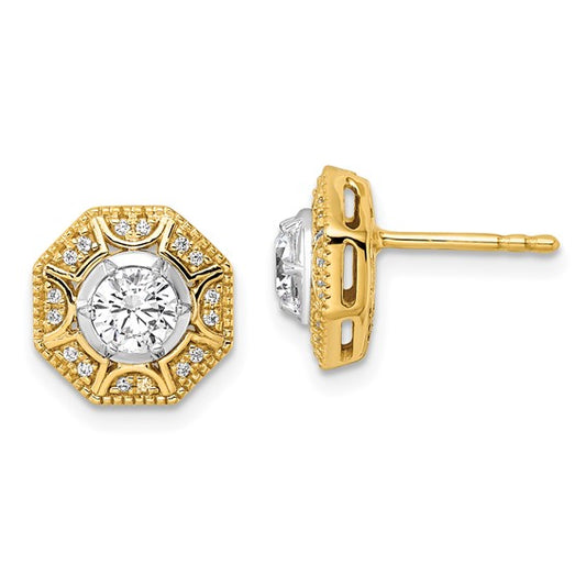 14K Two-Tone Lab Grown Diamond Geometric Halo Post Earrings