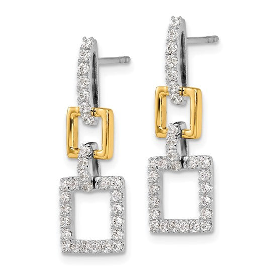 14K Two-Tone Lab Grown Diamond Squares Dangle Post Earrings
