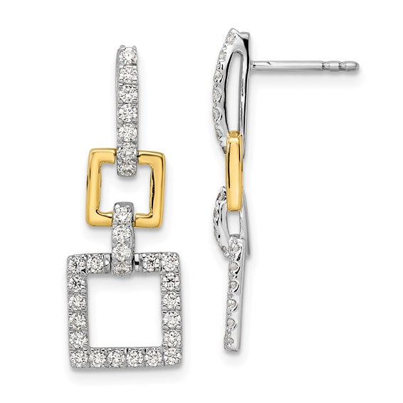 14K Two-Tone Lab Grown Diamond Squares Dangle Post Earrings