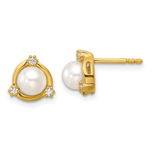 14K Lab Grown Diamond and FWC Pearl Post Earrings