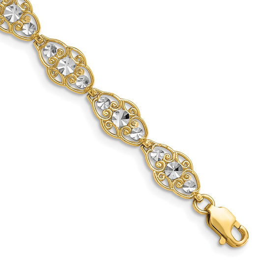 14k and White Rhodium Diamond-Cut Fancy Bracelet