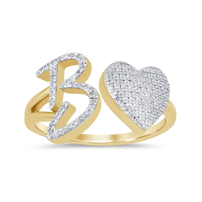 10K YELLOW GOLD .25 CARAT WOMENS NATURAL DIAMOND HEART & LETTER INITIAL B RING