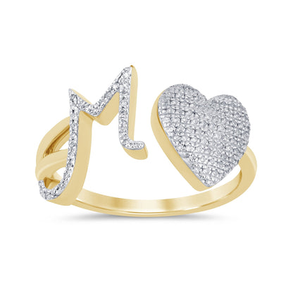 10K YELLOW GOLD .25 CARAT WOMENS NATURAL DIAMOND HEART & LETTER INITIAL M RING