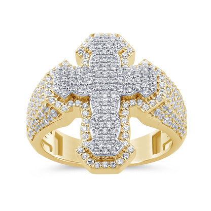 10K SOLID YELLOW GOLD 1.50 CARAT REAL DIAMOND CROSS ENGAGEMENT RING WEDDING PINKY BAND