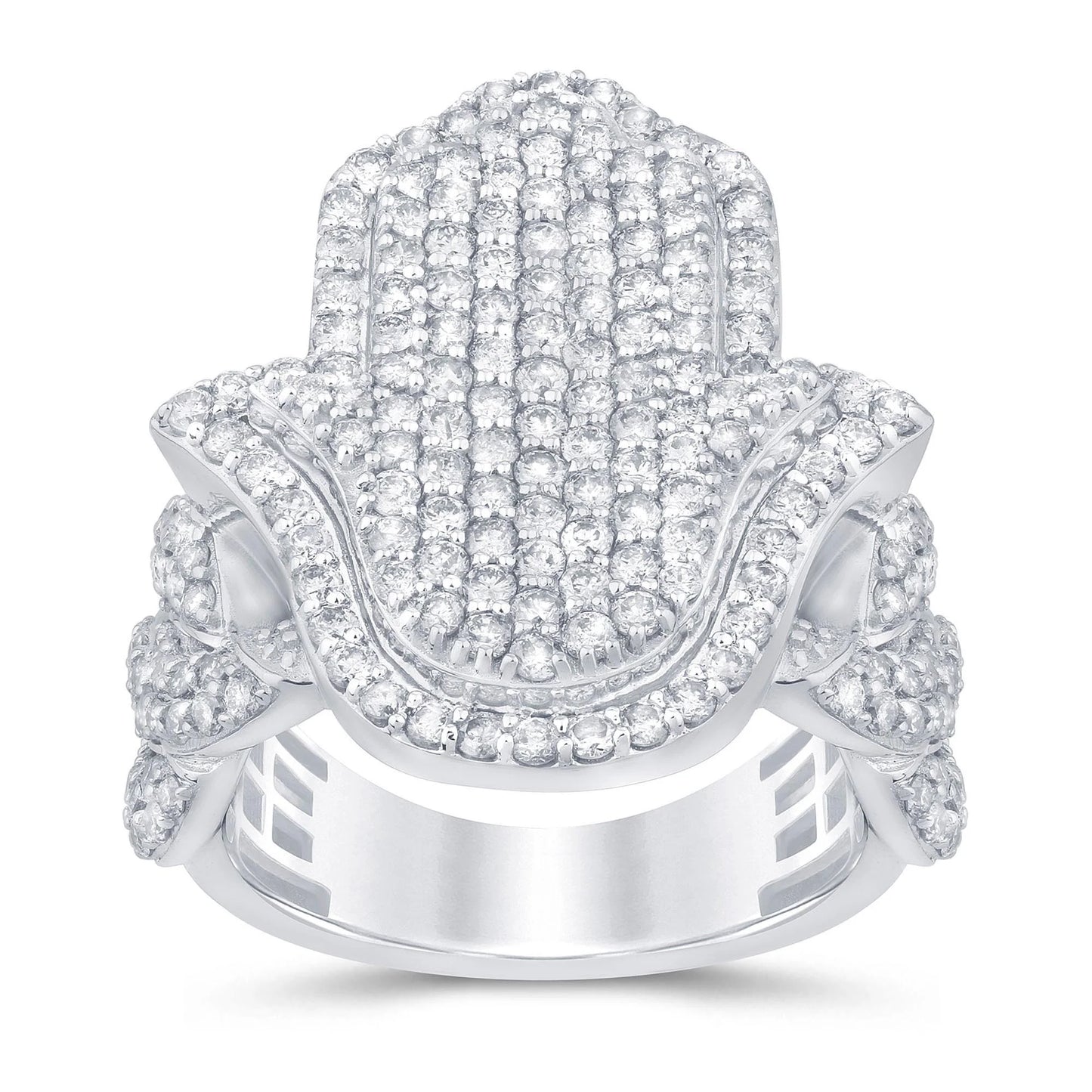 10K SOLID WHITE GOLD 3.25 CARAT REAL DIAMOND HAMSA ENGAGEMENT RING WEDDING PINKY BAND