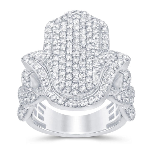 10K SOLID WHITE GOLD 3.25 CARAT REAL DIAMOND HAMSA ENGAGEMENT RING WEDDING PINKY BAND