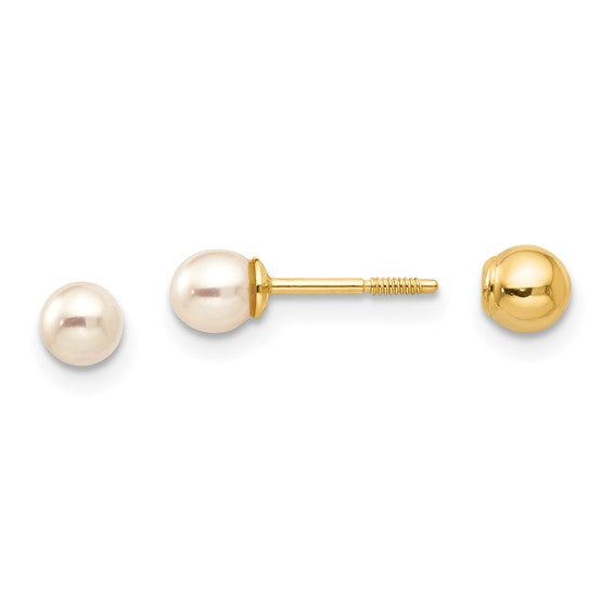 14k Madi K Reversible 3.75-4mm FW Cultured Pearl and Gold Ball Earrings