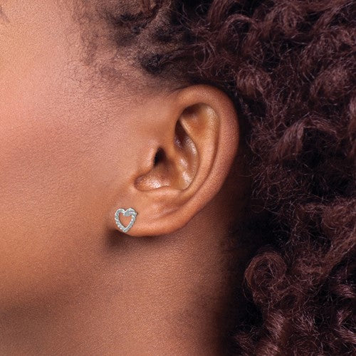 14k White Gold Heart Post Earrings