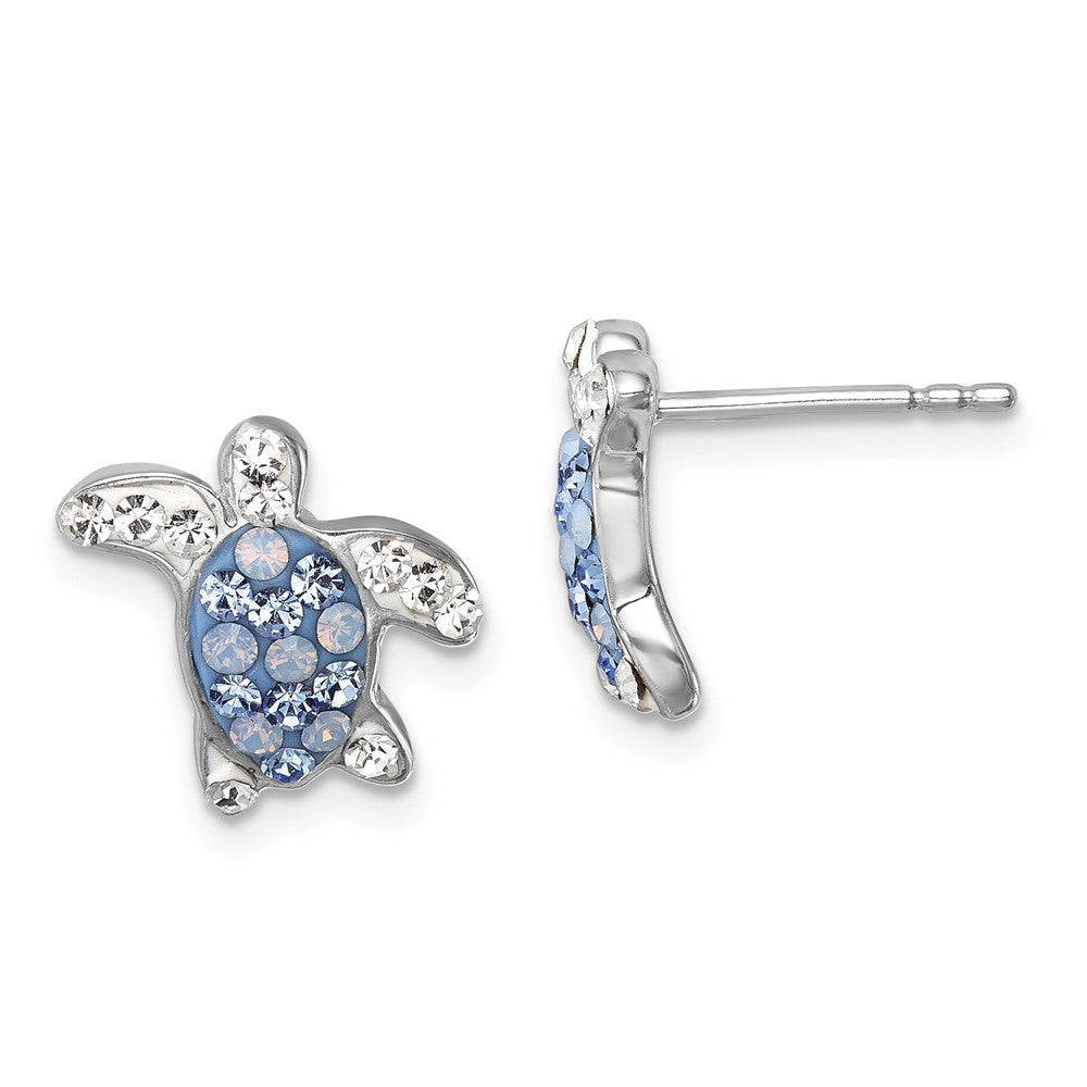Sterling Silver Rhodium-plated Polished Crystal Turtle Post Earrings