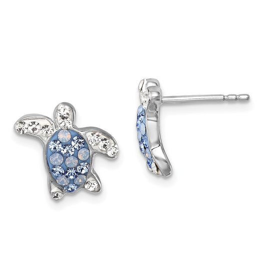 Sterling Silver Rhodium-plated Polished Crystal Turtle Post Earrings