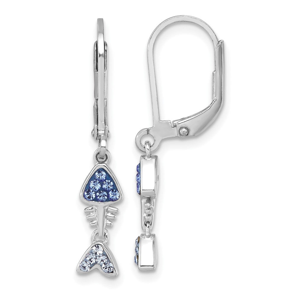 Sterling Silver Rhodium-Plated Blue Crystal Bonefish Dangle Earrings