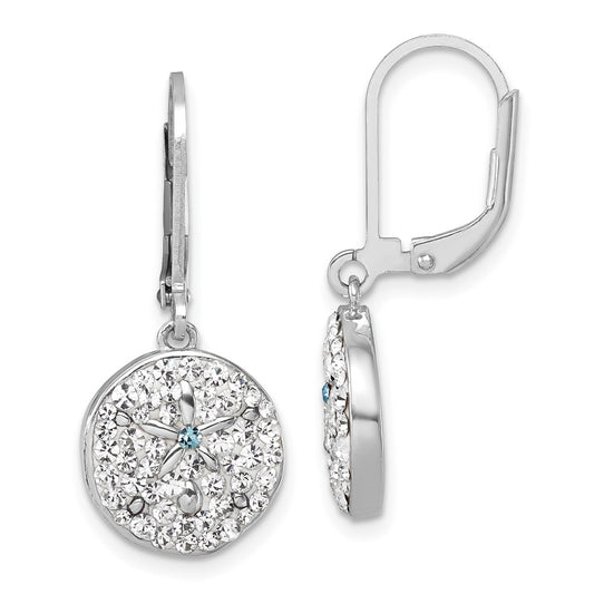 Sterling Silver Rhodium-Plated Polished Crystal Sand Dollar Dangle Earrings