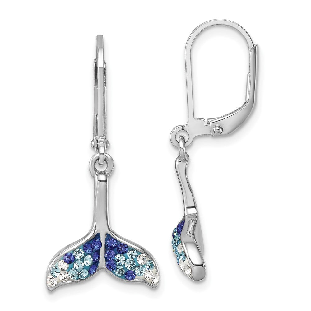 Sterling Silver Rhodium-Plated Polished Crystal Whale Tail Dangle Earrings