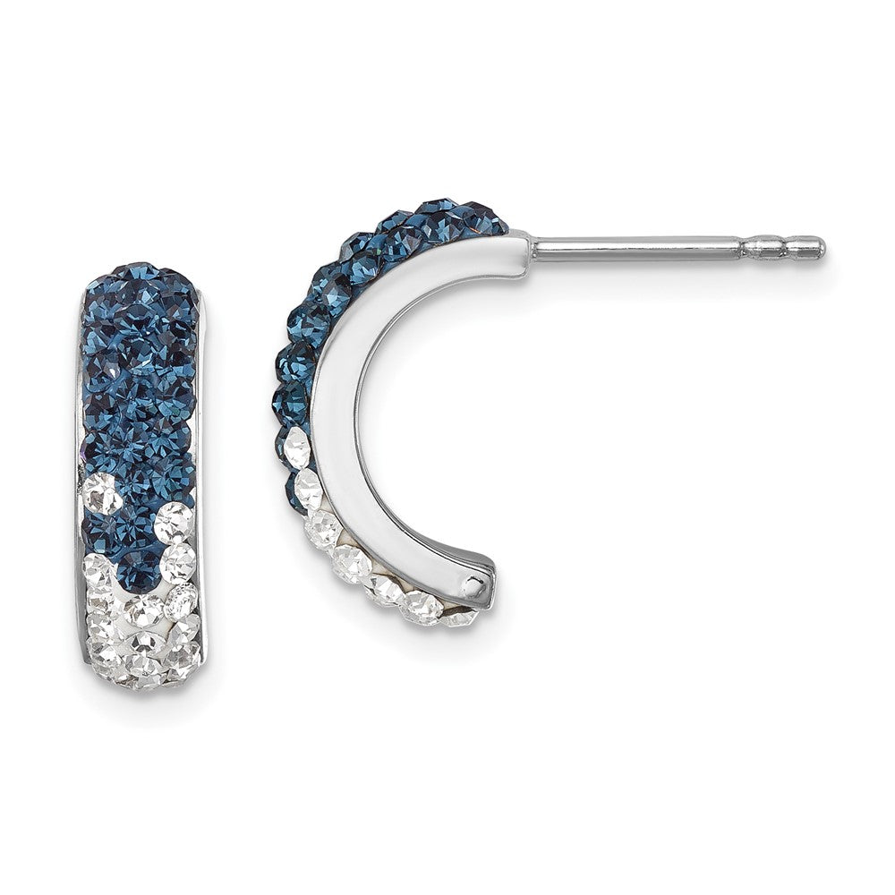 Sterling Silver Rhodium-Plated Polished Crystal J-Hoop Earrings