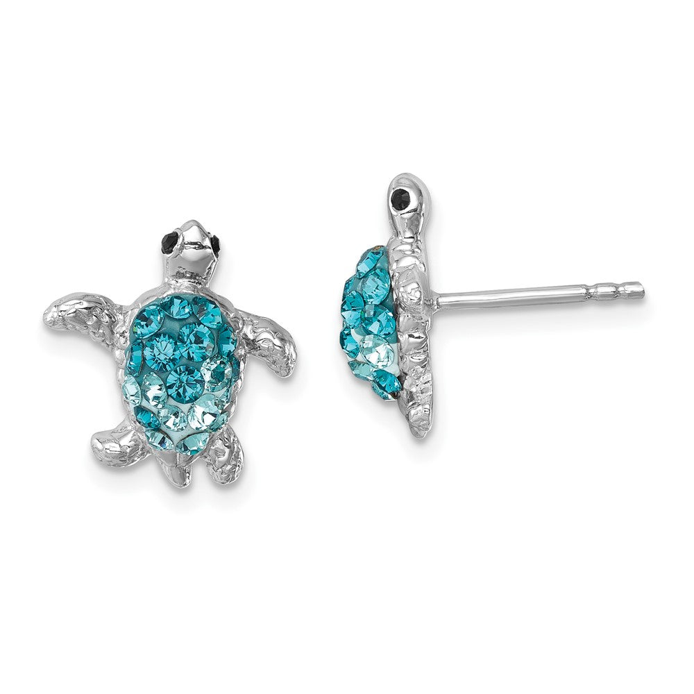Sterling Silver Rhodium-plated Polished Crystal Turtle Post Earrings