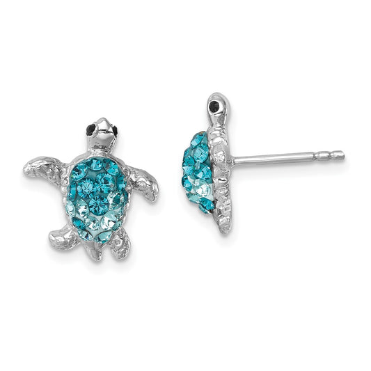 Sterling Silver Rhodium-plated Polished Crystal Turtle Post Earrings