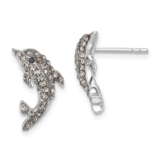 Sterling Silver Rhodium-Plated Pale Blue Crystal Dolphin Post Earrings