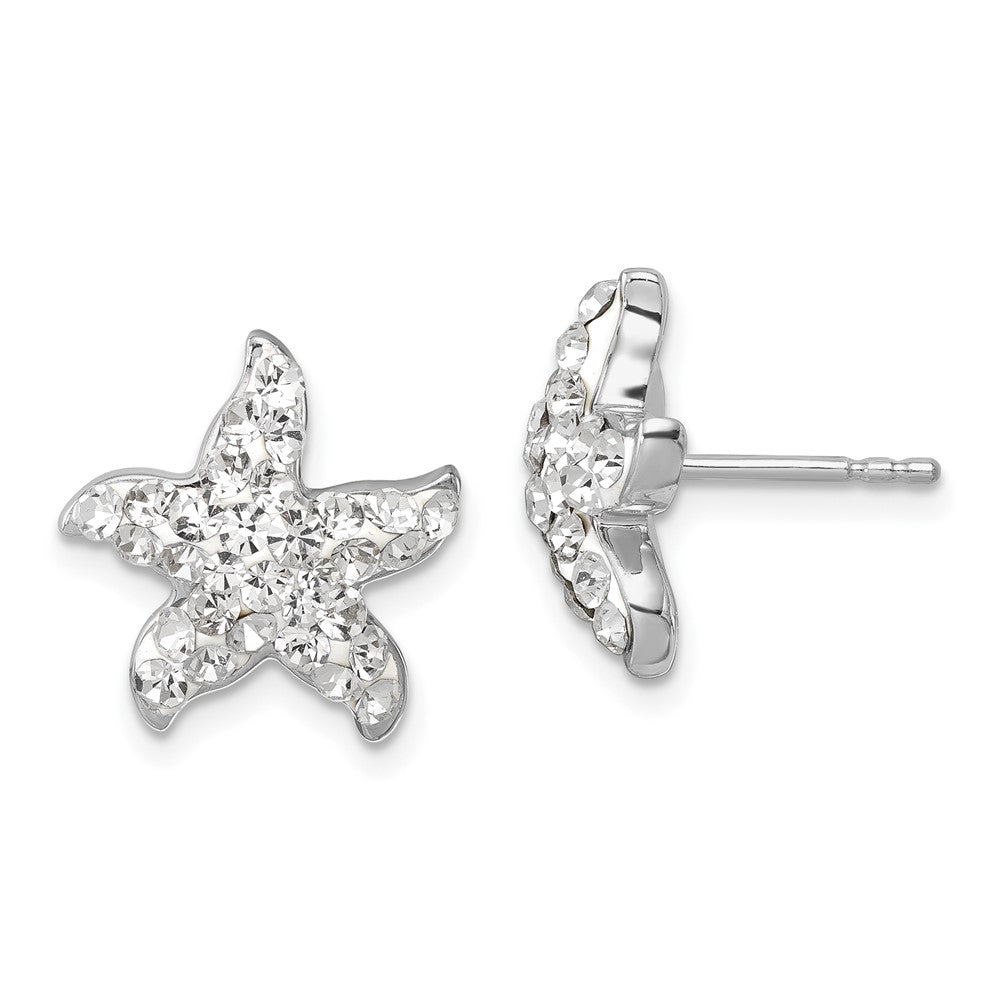 Sterling Silver Rhodium-plated White Crystal Starfish Post Earrings
