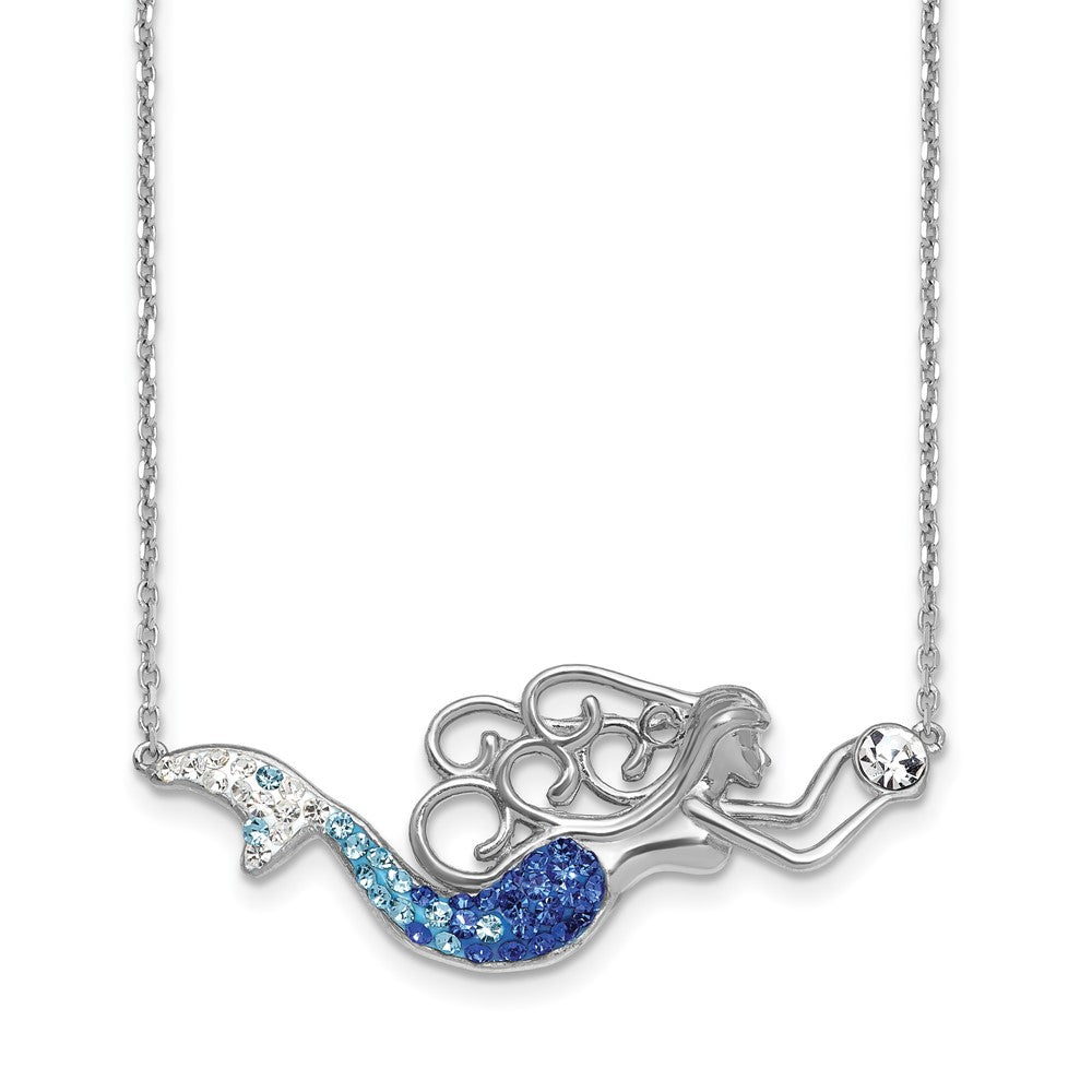 Sterling Silver Rhodium-Plated Crystal Mermaid 18.5 +1in Necklace