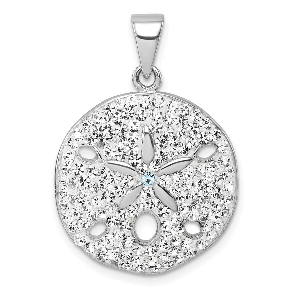 Sterling Silver Rhodium-Plated Polished Crystal Sand Dollar Pendant