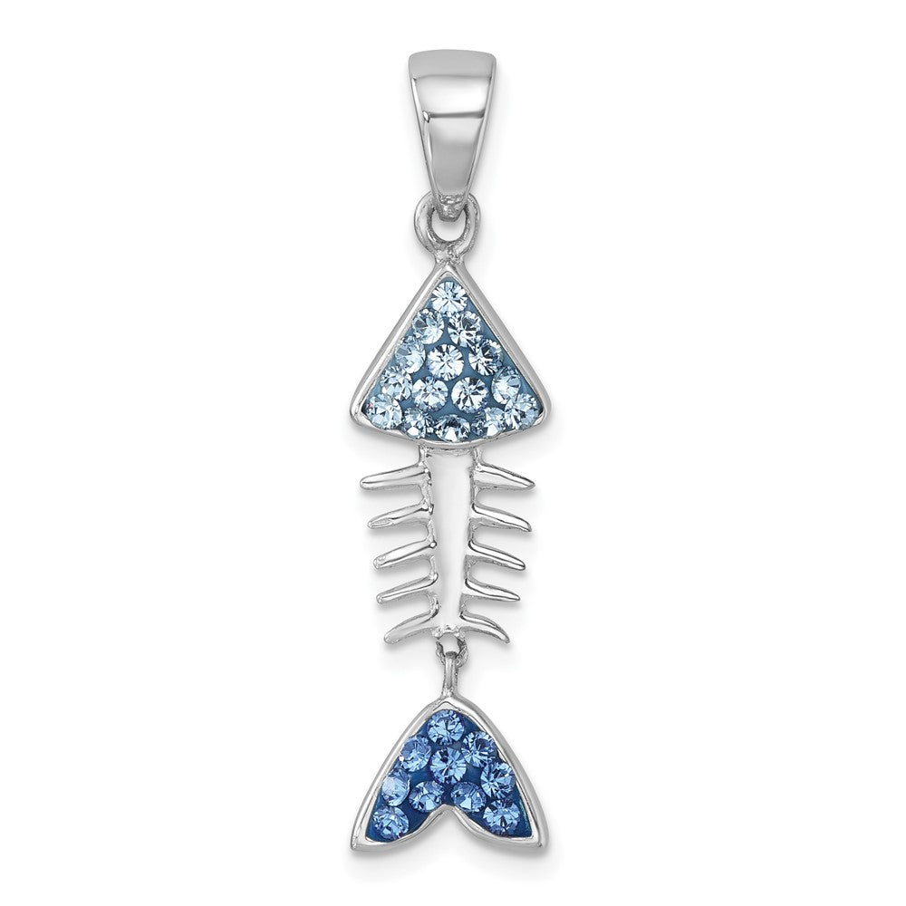 Sterling Silver Rhodium-Plated Moveable Blue Crystal Bonefish Pendant