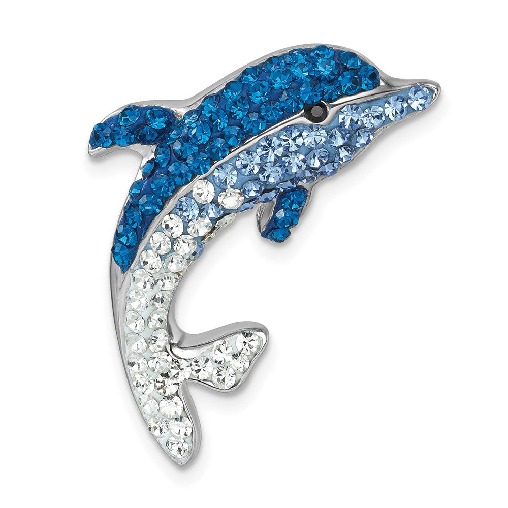 Sterling Silver Rhodium-Plated Large Crystal Dolphin Slide