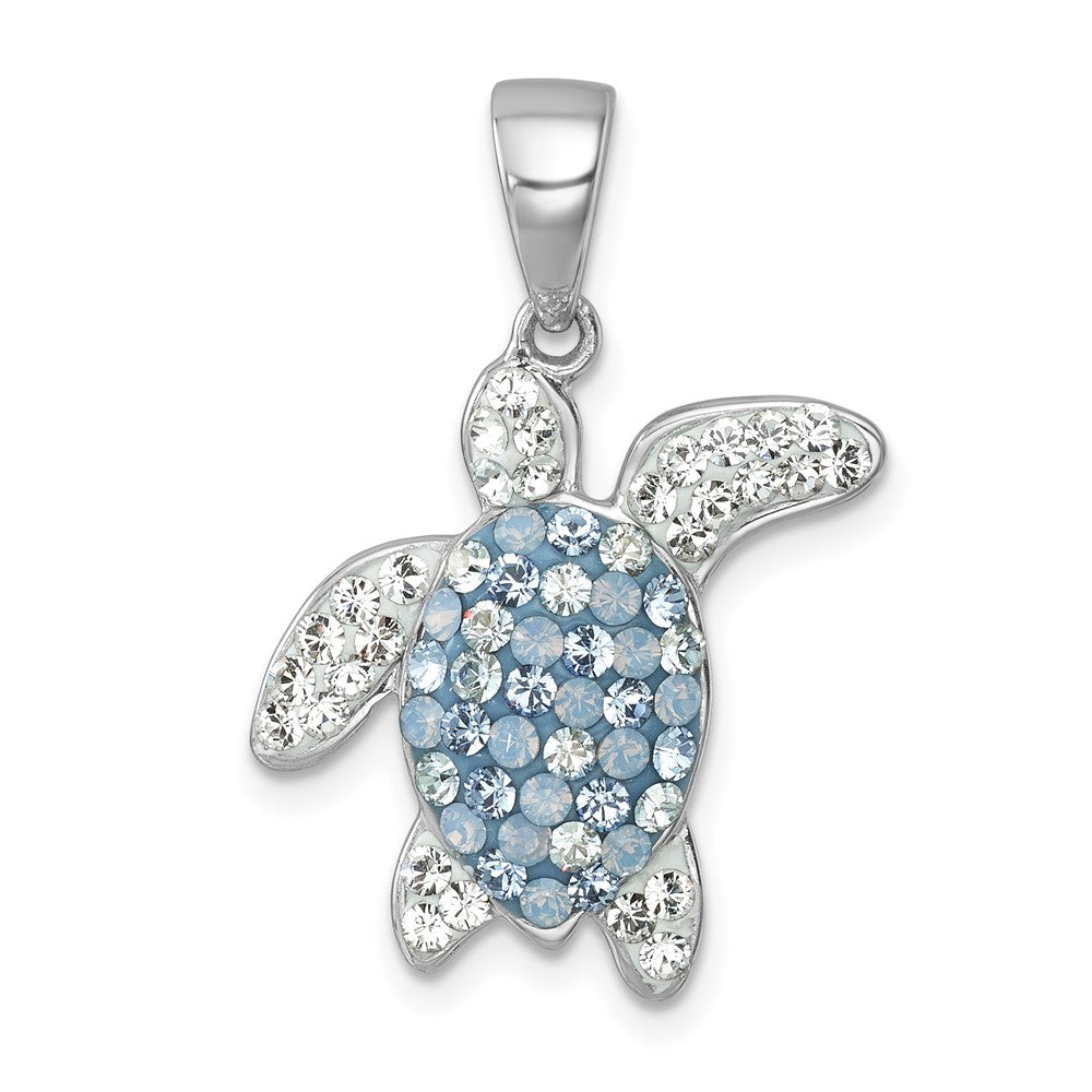 Sterling Silver Rhodium-plated Polished Crystal Turtle Pendant