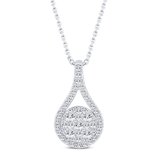 10K WHITE GOLD 1 CARAT REAL DIAMOND PENDANT NECKLACE WITH GOLD CHAIN