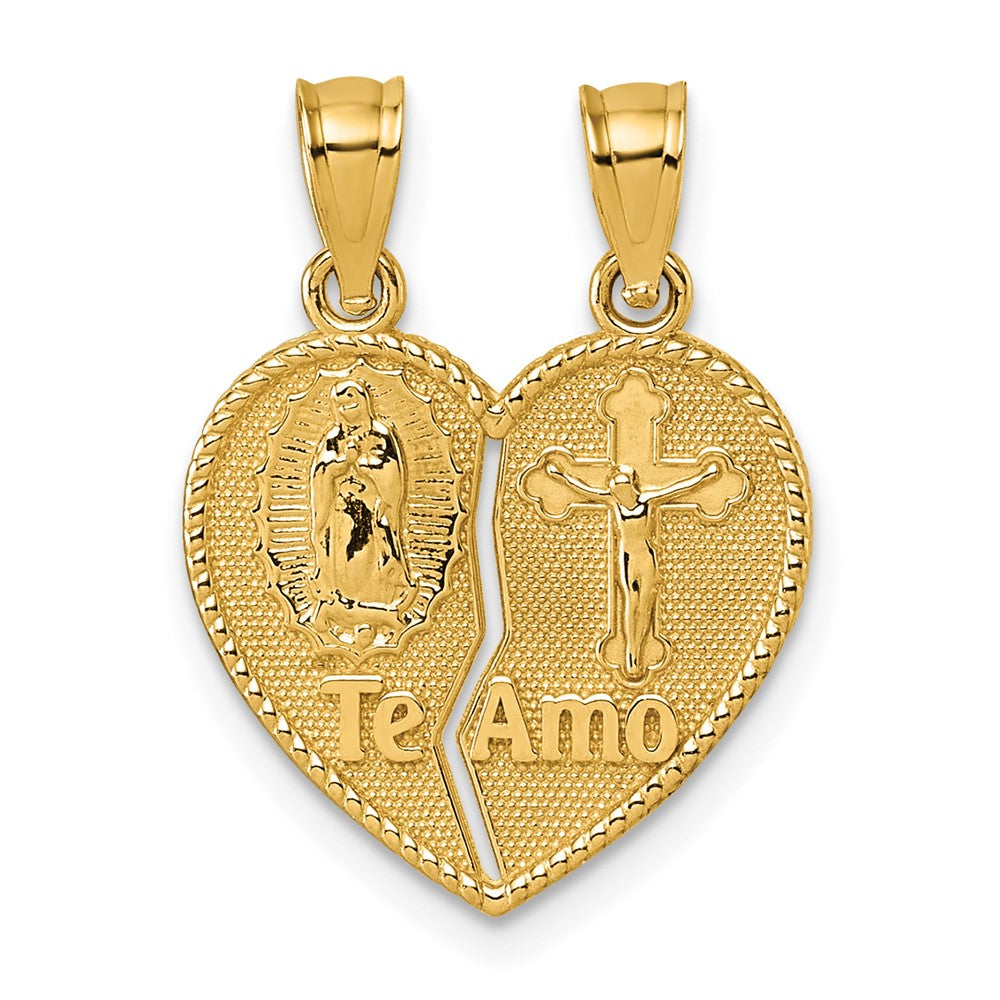 14k Polished Te Amo Spanish Religious Break-apart Heart Pendant