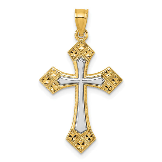 14k Two-tone Diamond Cut Polished Cross Pendant