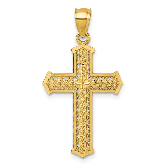 14k Polished Diamond-cut Textured Fancy Cross Pendant