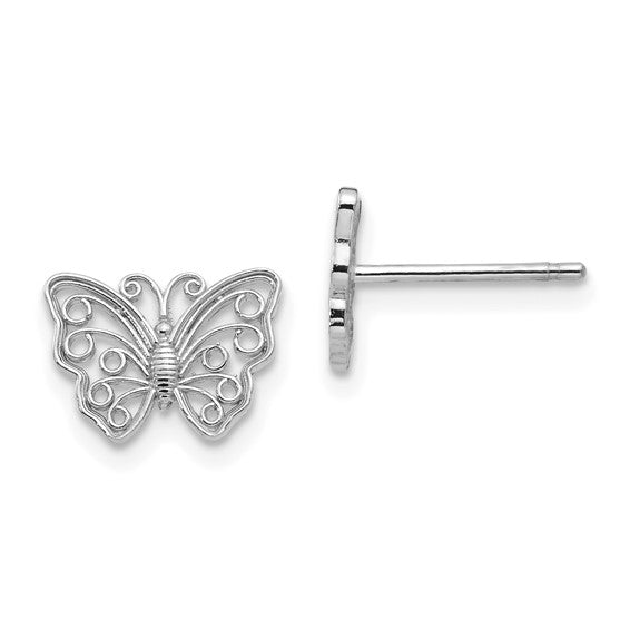 14K White Gold Butterfly Post Earrings