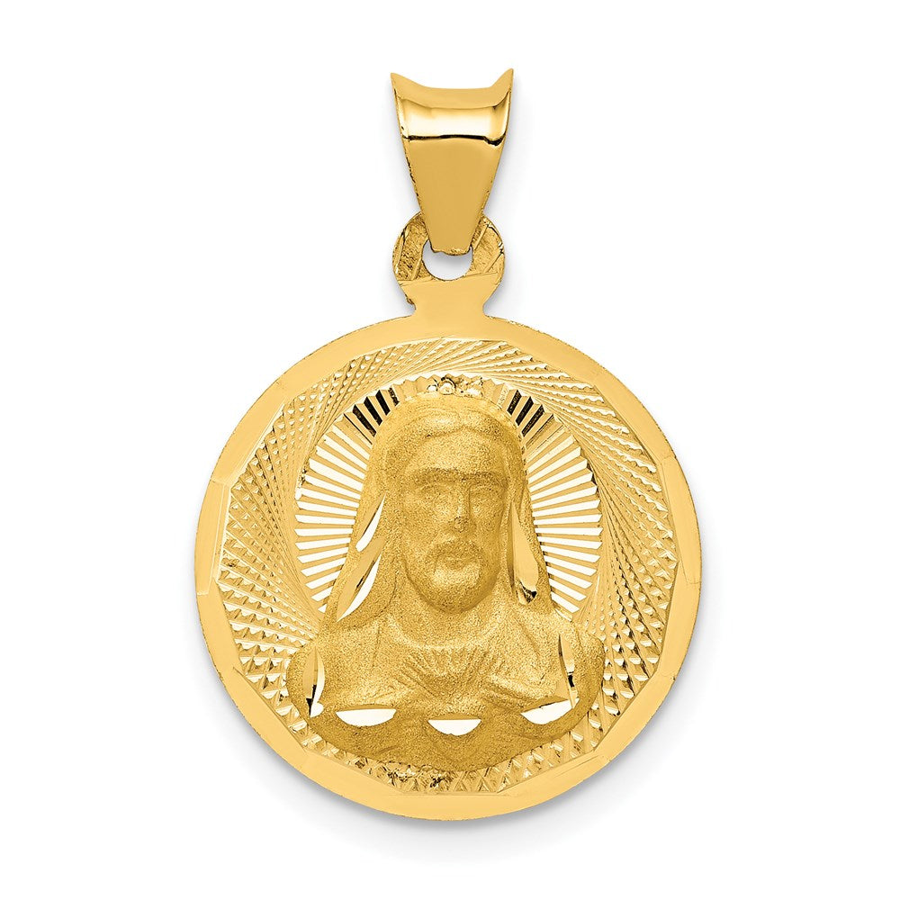 14K Polished D/C Sagrado Corazon Circle Pendant