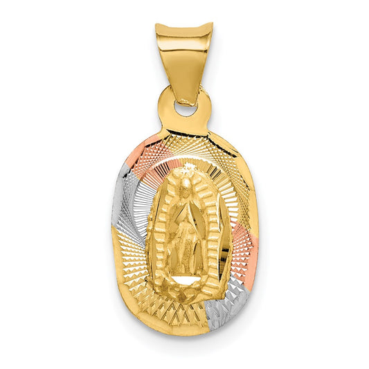 14K w/Rhodium D/C Lady Of Guadalupe Oval Pendant