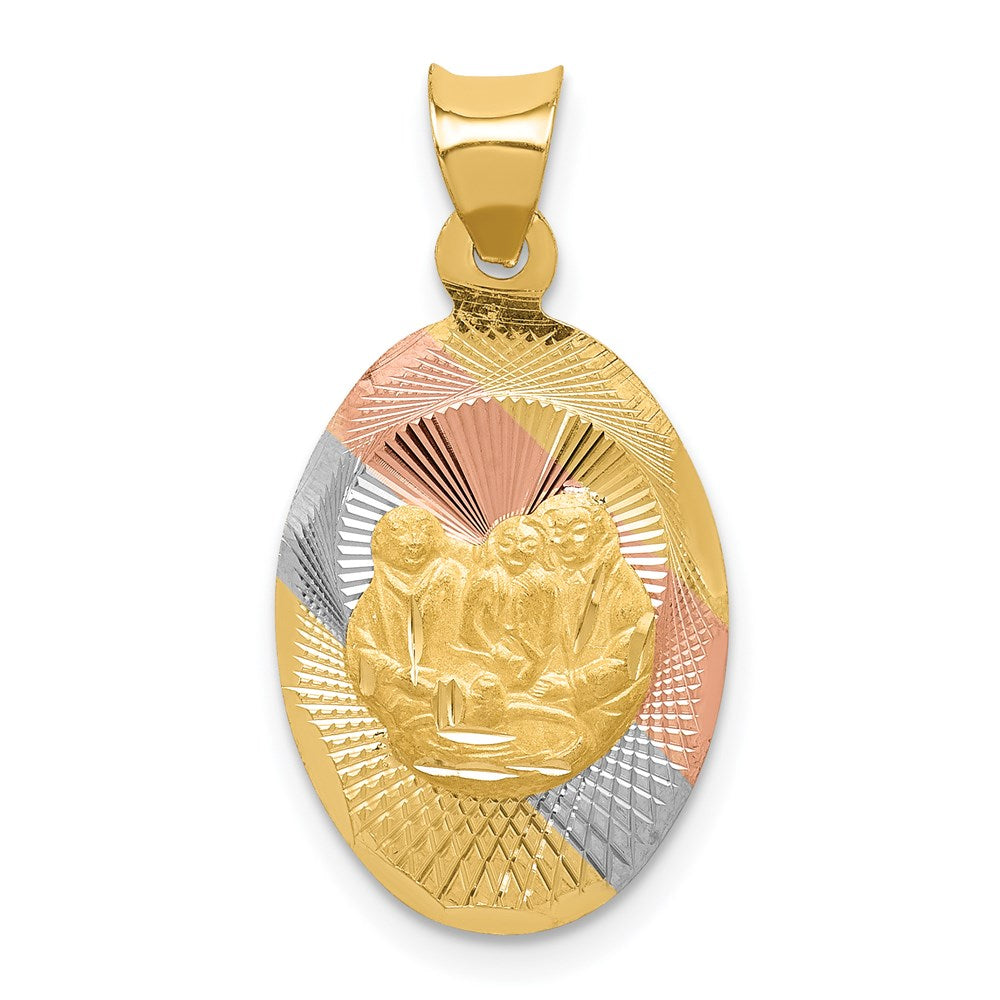 14K w/Rose and White Rhodium D/C Baptism Oval Pendant