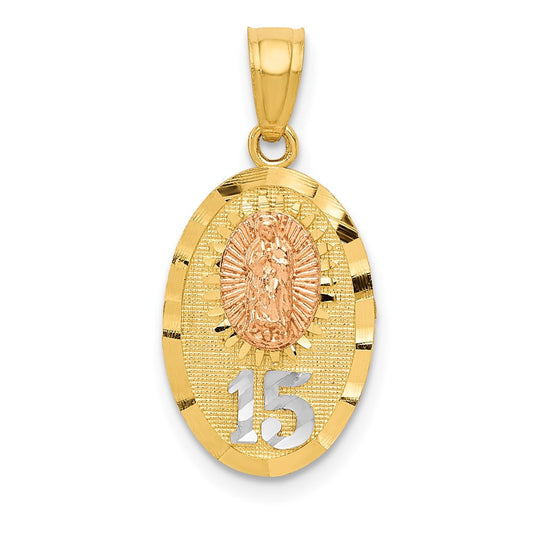 14k Two-tone w/White Rhod D/C Lady of Guadalupe 15 Pendant