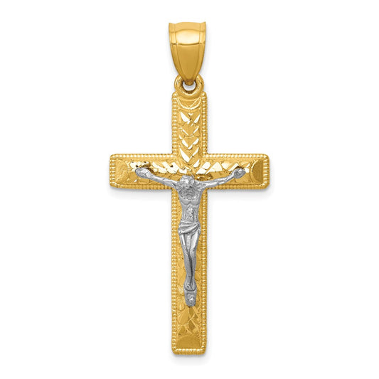 14k Two-tone Diamond Cut Crucifix Pendant