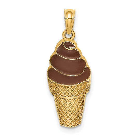 14K w/Brown Enamel Chocolate Ice Cream Cone Charm
