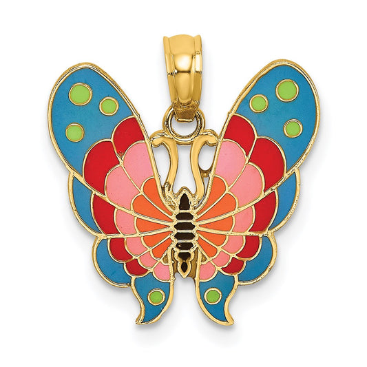14K w/ Multi-Color Enamel Butterfly Charm