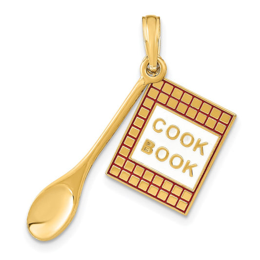 14K W/Enamel 3-D Cook Book and Spoon Charm
