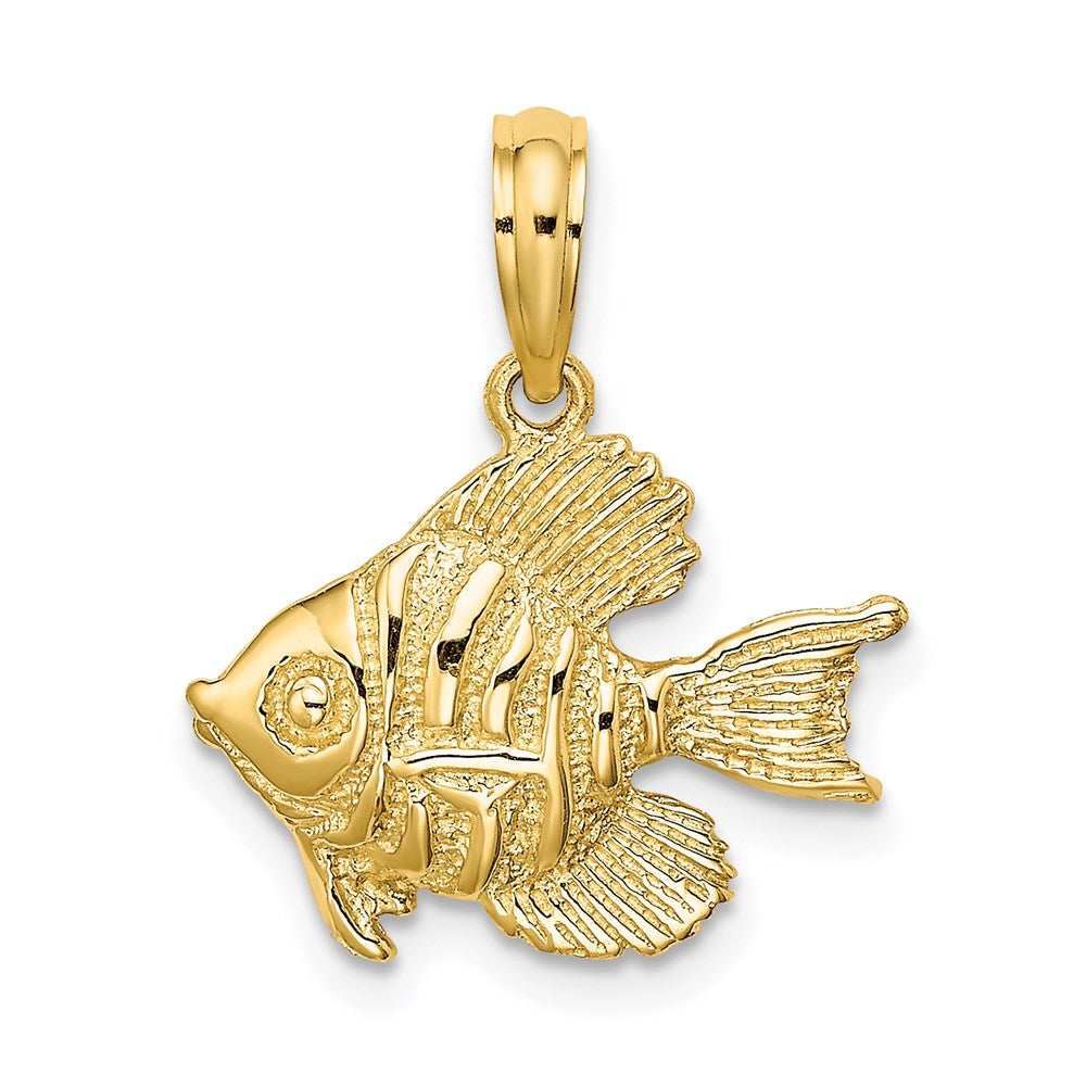 14K Polished Engraved Fish Charm