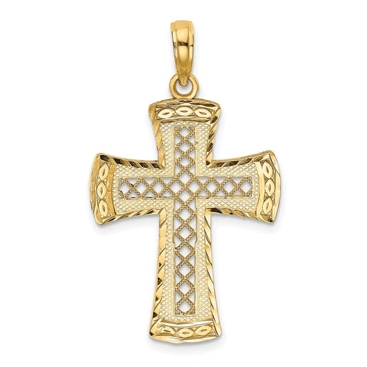 14K D/C W/Satin Edge Lattice Cross Charm