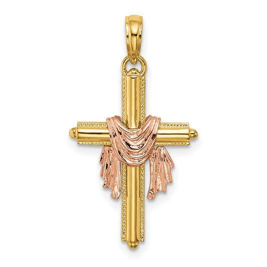 14K Two-Tone Cross w/ Drape Charm