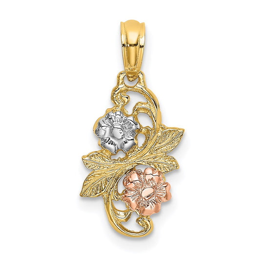 14k Two-tone with White Rhodium Flowers Charm