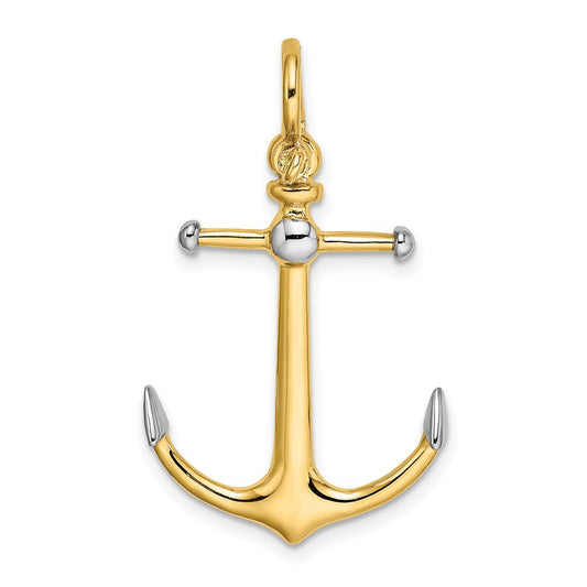 14K w/Rhodium 3-D Anchor w/Long T Bar and Shackle Bail Charm