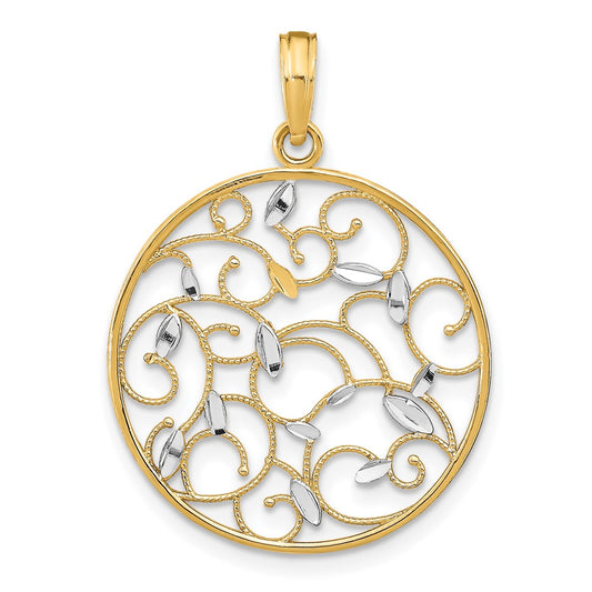 14K w/Rhodium Floral Medallion Pendant Charm